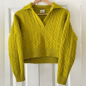 Sunday Best Chartreuse Cable Knit V-Neck Sweater
